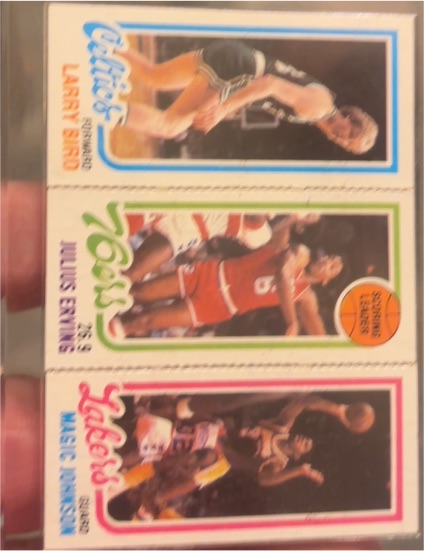 1980-81 Topps #1 Larry Bird / Julius Erving / Magic Johnson — front