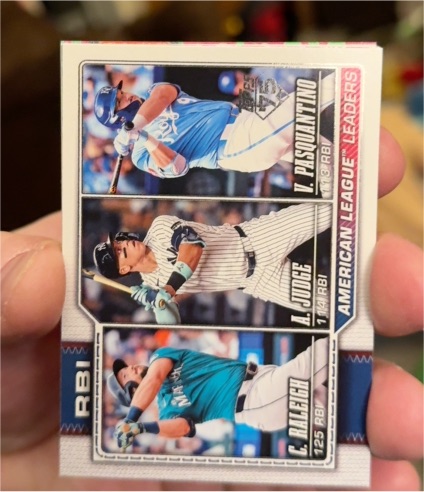 2026 Topps Series 1 #211 AL RBI Leaders Vinnie Pasquantino / Aaron Judge / Cal Raleigh — front