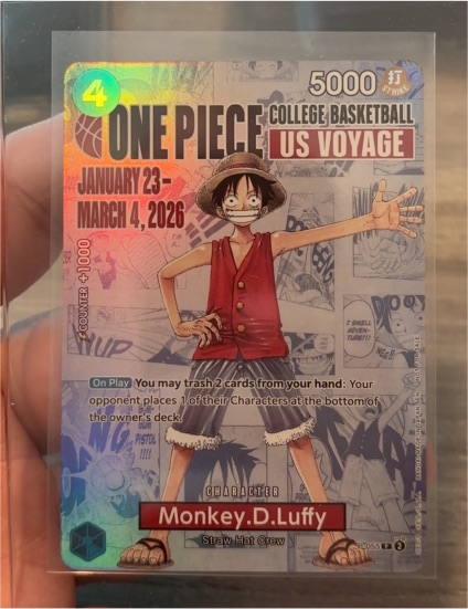 2026 Bandai Namco One Piece College Basketball US Voyage #P-055 Monkey D. Luffy — front