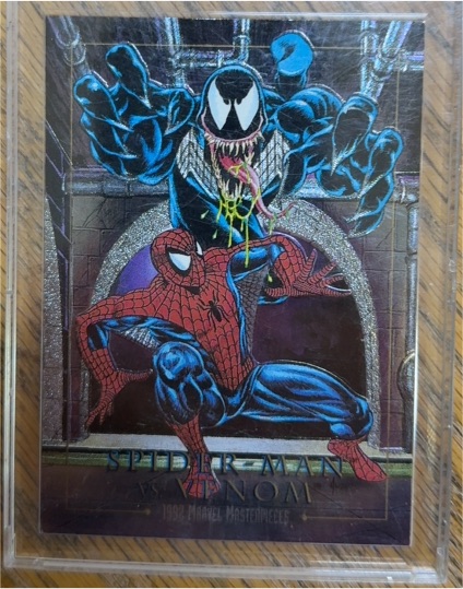 1992 SkyBox Marvel Masterpieces #4-D Spider-Man vs Venom Battle Spectra — front