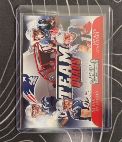 2018 Panini Contenders #TQ-1 Team Quads Tom Brady/Rob Gronkowski/Sony Michel/Julian Edelman — front