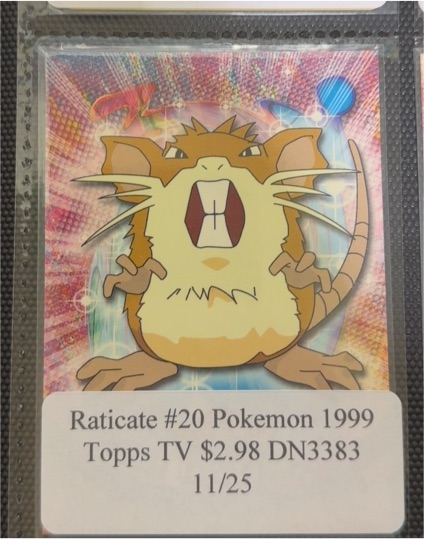 1999 Topps Pokemon #20 Raticate TV Animation Edition — front