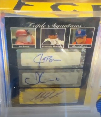 2007 Topps Triple Signatures Jay Bruce / Fernando Martinez / Matt LaPorta — front