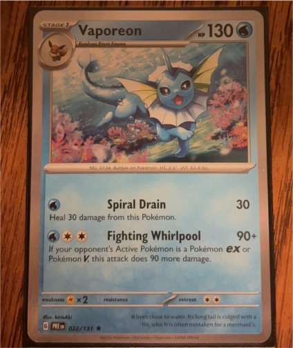 2016 Pokémon Prismatic Evolutions #022 Vaporeon — front