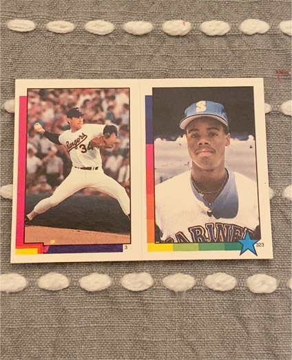 1990 Topps Stickers #3 Nolan Ryan & #323 Ken Griffey Jr. — front