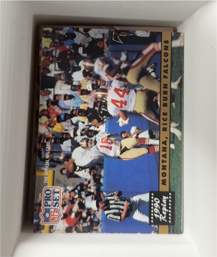 1991 Pro Set #329 Joe Montana / Jerry Rice Montana, Rice Burn Falcons — front