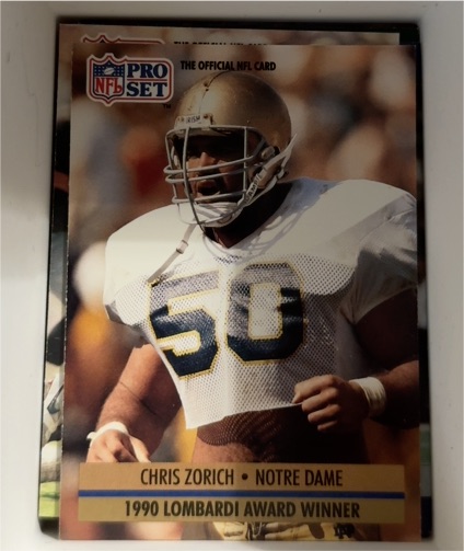 1990 Pro Set #33 Chris Zorich 1990 Lombardi Award Winner — front