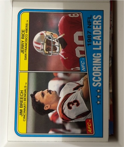 1988 Topps #218 Jim Breech / Jerry Rice — front