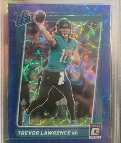 2021 Panini Donruss Optic #201 Trevor Lawrence Blue Scope Prizm Rated Rookie — front