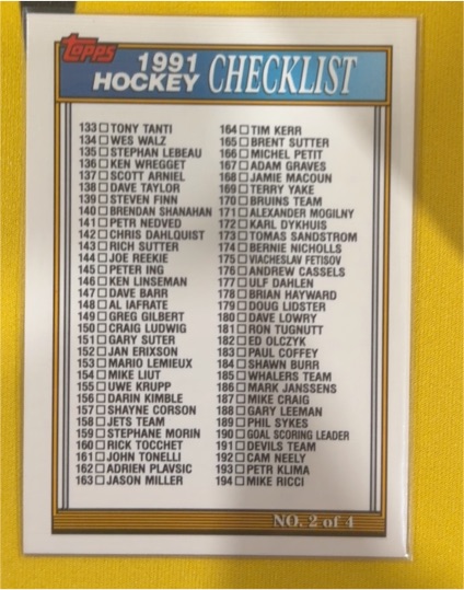 1991-92 Topps #264 Checklist — front