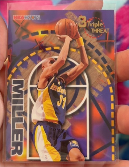 1995-96 Hoops #245 Reggie Miller Triple Threat — front