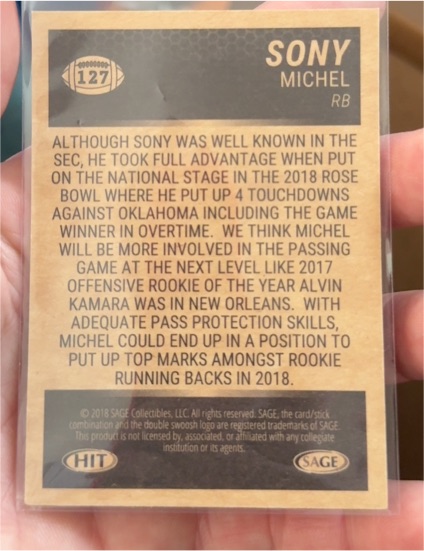 2018 SAGE Sony Michel #127 — front