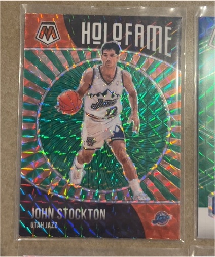 2020-21 Panini Mosaic #13 John Stockton Holofame Green Prizm — front