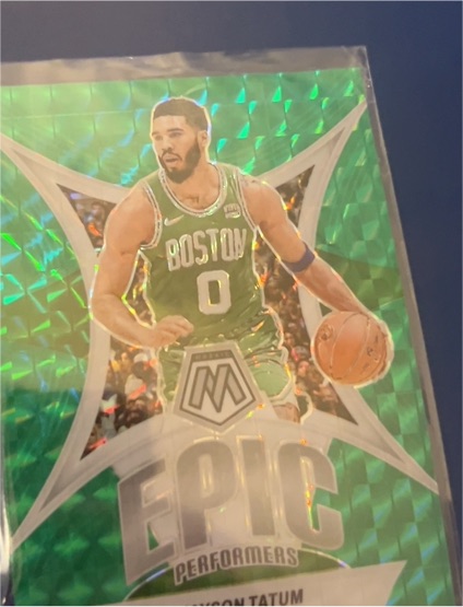 2023-24 Panini Mosaic #3 Jayson Tatum Epic Performers Green Mosaic Prizm — front
