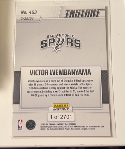 2023-24 Panini Instant #463 Victor Wembanyama — front