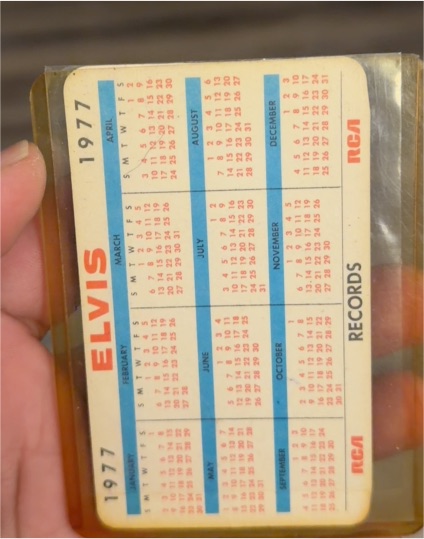 1977 RCA Elvis Presley Pocket Calendar Card — front