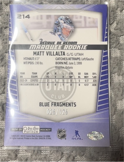 2024-25 O-Pee-Chee Platinum #214 Matt Villalta — front