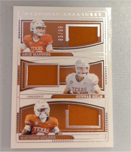 2025 Panini National Treasures #TTM-TEX Arch Manning Gunnar Helm Matthew Golden — front