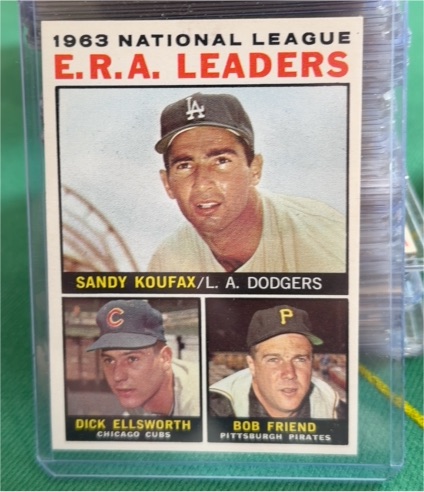 1964 Topps #1 1963 National League E.R.A. Leaders Sandy Koufax / Ellsworth / Friend — front
