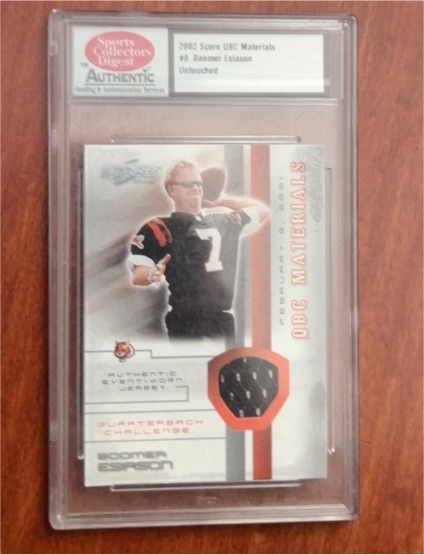 2002 Score QBC Materials #8 Boomer Esiason — front