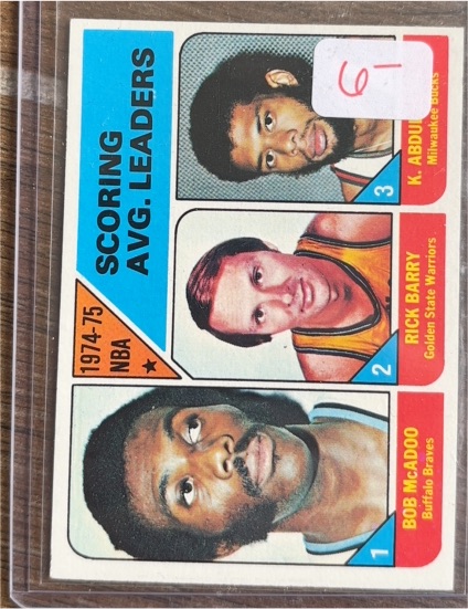 1975-76 Topps #1 Kareem Abdul-Jabbar / Rick Barry / Bob McAdoo — front