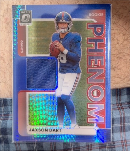 2025 Panini Donruss Optic #RPBH-JCW Jaxson Dart Rookie Phenom Patch Blue Hyper — front