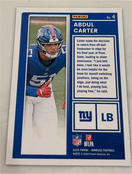 2025 Panini Donruss Football #4 Abdul Carter — front