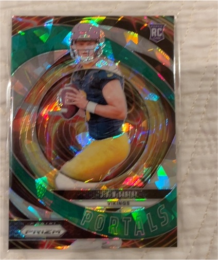 2024 Panini Prizm #7 J.J. McCarthy Portals Green Ice Prizm Rookie — front