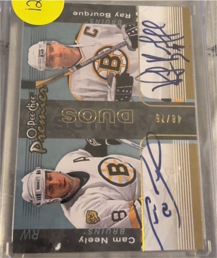 2021 O-Pee-Chee Premier #48/75 Ray Bourque & Cam Neely Duos Autograph — front