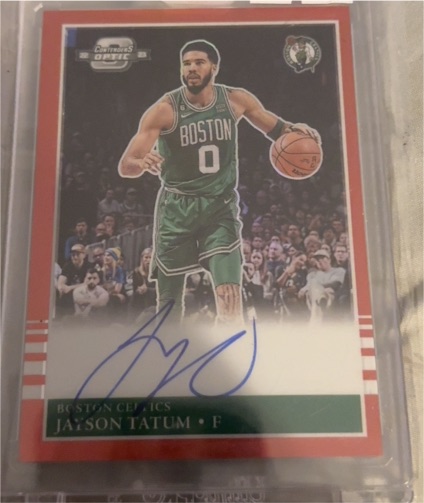 2022 Panini Contenders Optic #1985 Tribute Red Auto Jayson Tatum — front