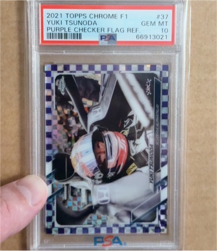 2021 Topps Chrome F1 #37 Yuki Tsunoda Purple Checker Flag Refractor — front