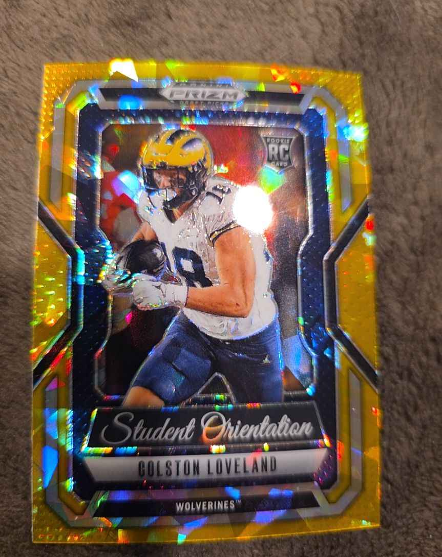 2025 Panini Prizm Draft Picks #14 Colston Loveland Student Orientation Gold Ice — front