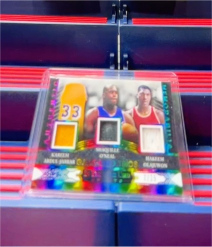 2024 Leaf Trinity Quatro Quad Patch #33 Kareem Abdul-Jabbar Shaquille O'Neal Hakeem Olajuwon — front
