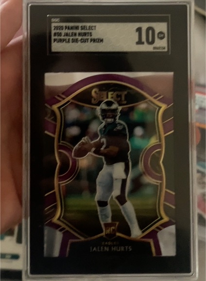 2020 Panini Select #50 Jalen Hurts Purple Die-Cut Prizm Rookie Card — front
