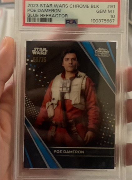 2023 Topps Star Wars Chrome Black #91 Poe Dameron Blue Refractor — front