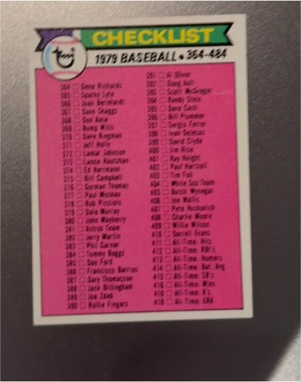 1979 Topps #483 Checklist — front