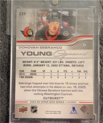 2025-26 Upper Deck Series 1 #229 Donovan Sebrango — front
