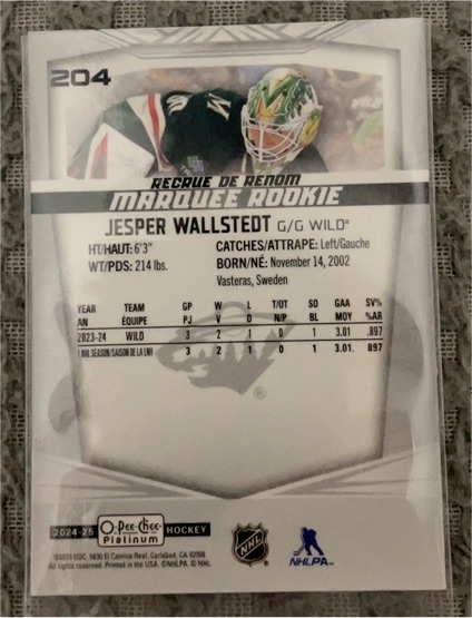 2024-25 O-Pee-Chee Platinum #204 Jesper Wallstedt Marquee Rookie — front