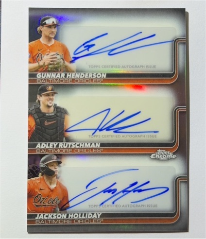 2024 Topps Chrome Update Triple Autograph Gunnar Henderson Adley Rutschman Jackson Holliday — front