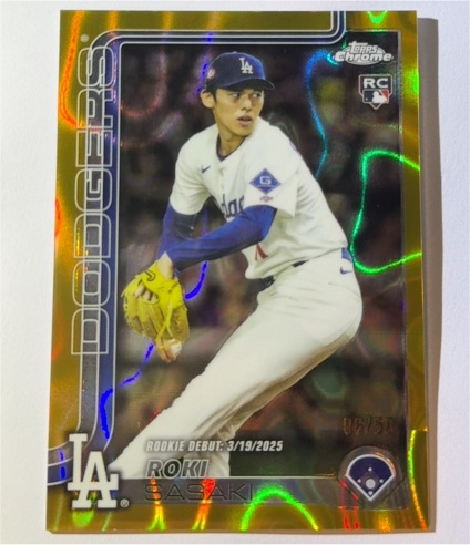 2025 Topps Chrome Update #USC73 Roki Sasaki Rookie Debut — front
