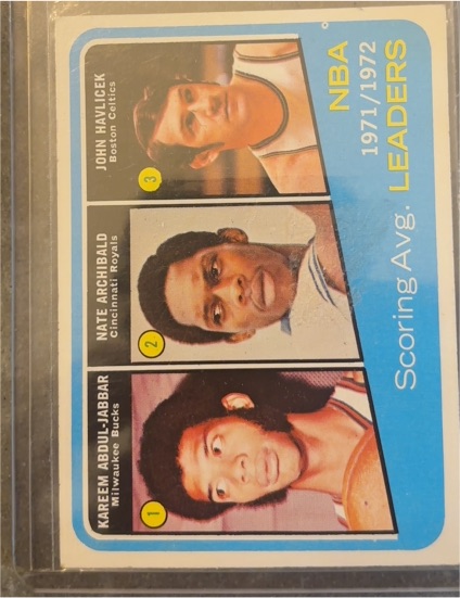 1972 Topps #171 NBA Scoring Leaders Kareem Abdul-Jabbar, John Havlicek, Nate Archibald — front