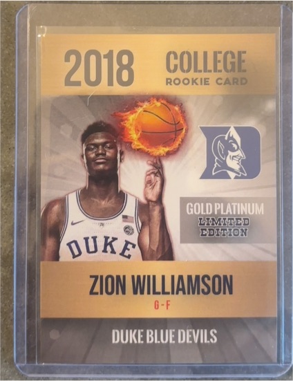 2018 Rookie Phenoms Gold Platinum Limited Edition #1 Zion Williamson — front