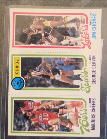 1980-81 Topps #136 Maurice Cheeks, George Gervin, Jim Chones — front