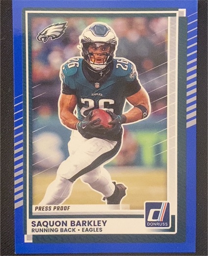 2025 Panini Donruss #20 Saquon Barkley Blue Press Proof Philadelphia Eagles — front