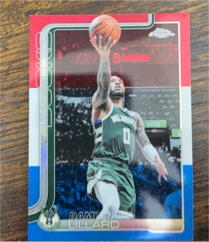 2025-26 Topps Chrome #153 Damian Lillard Red White Blue Refractor — front