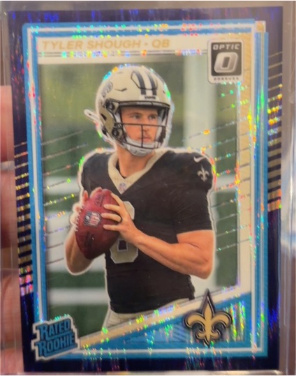 2025 Donruss Optic #223 Tyler Shough Purple Shock Prizm Rated Rookie — front