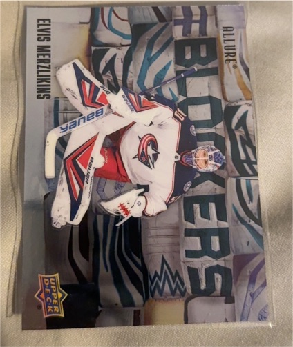 2023 Upper Deck Allure #BL-13 Elvis Merzlikins Blockers Columbus Blue Jackets — front