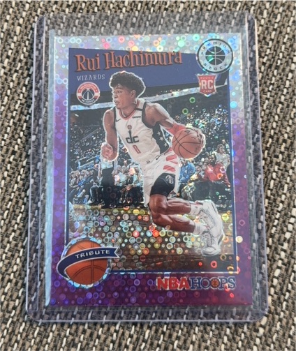2019-20 Panini NBA Hoops Premium Stock #300 Rui Hachimura Tribute Purple Disco Prizm Rookie — front