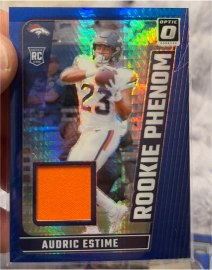 2024 Donruss Optic #RPB-AEE Audric Estime Rookie Phenom Patch Blue Hyper — front