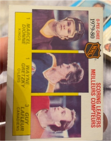 1979-80 O-Pee-Chee #163 Scoring Leaders Wayne Gretzky Marcel Dionne Guy Lafleur — front